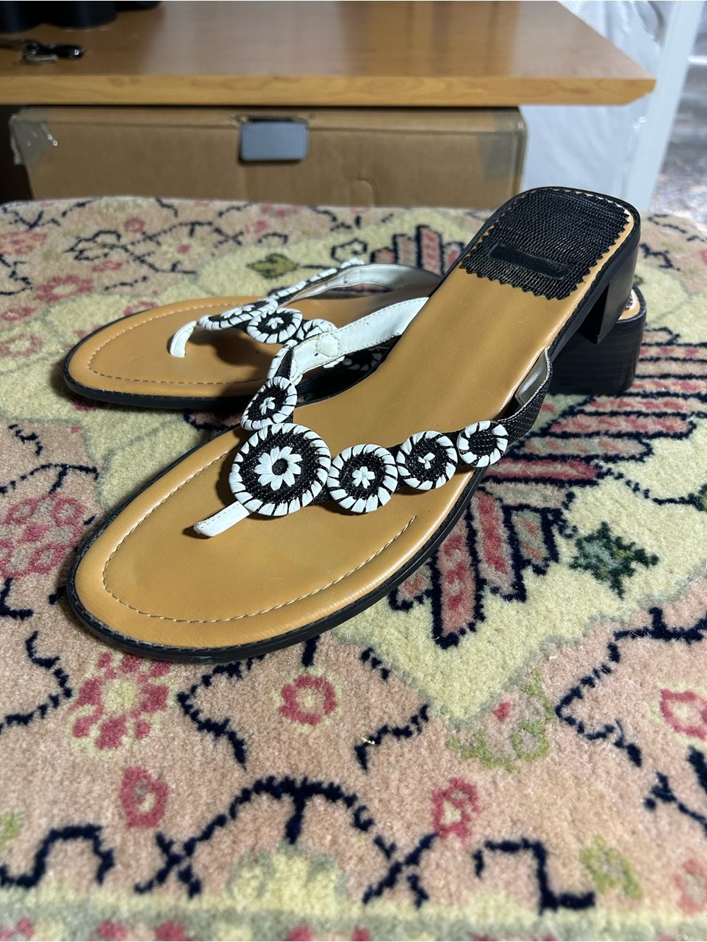 Montego Bay Club Black and White Beaded Thong Mules
